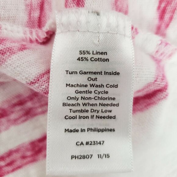 Talbots Womens Top Size Medium Pink White Striped Linen Blend 3/4 Tab Sleeves - Picture 8 of 8
